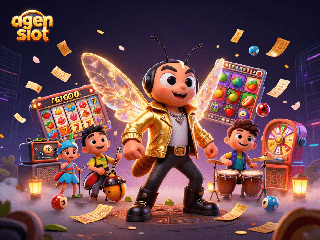 Menghadapi permintaan agen slot dengan simbol jackpot yang bersinar dan elemen game yang menarik.