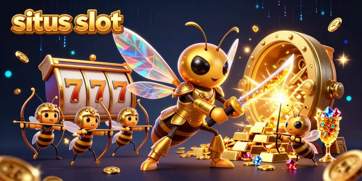 Engage with the exciting situs slot scene featuring a golden hornet samurai amidst jackpots and treasures.