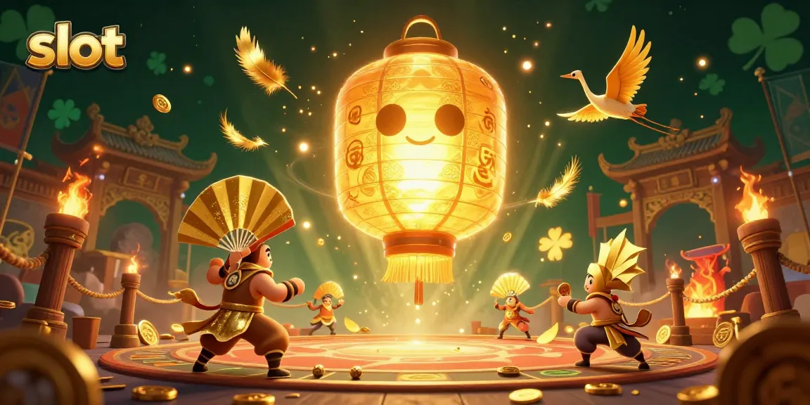 Spin the slots with golden lanterns and warriors, showcasing vibrant casino action!