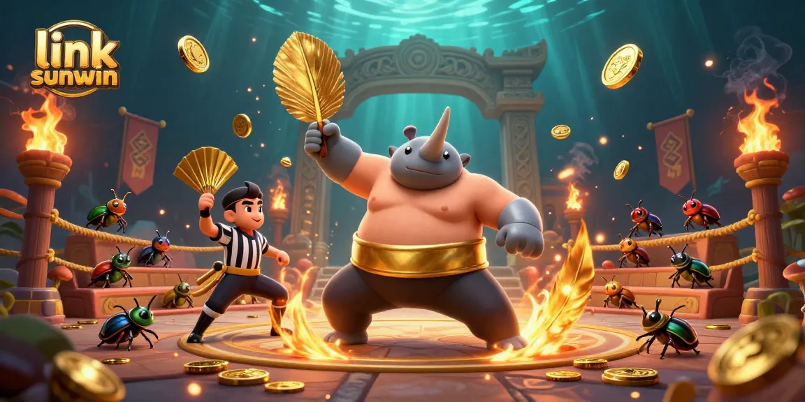 Experience thrilling gameplay at link sunwin with a vibrant illustration of beetle champions and casino elements.
