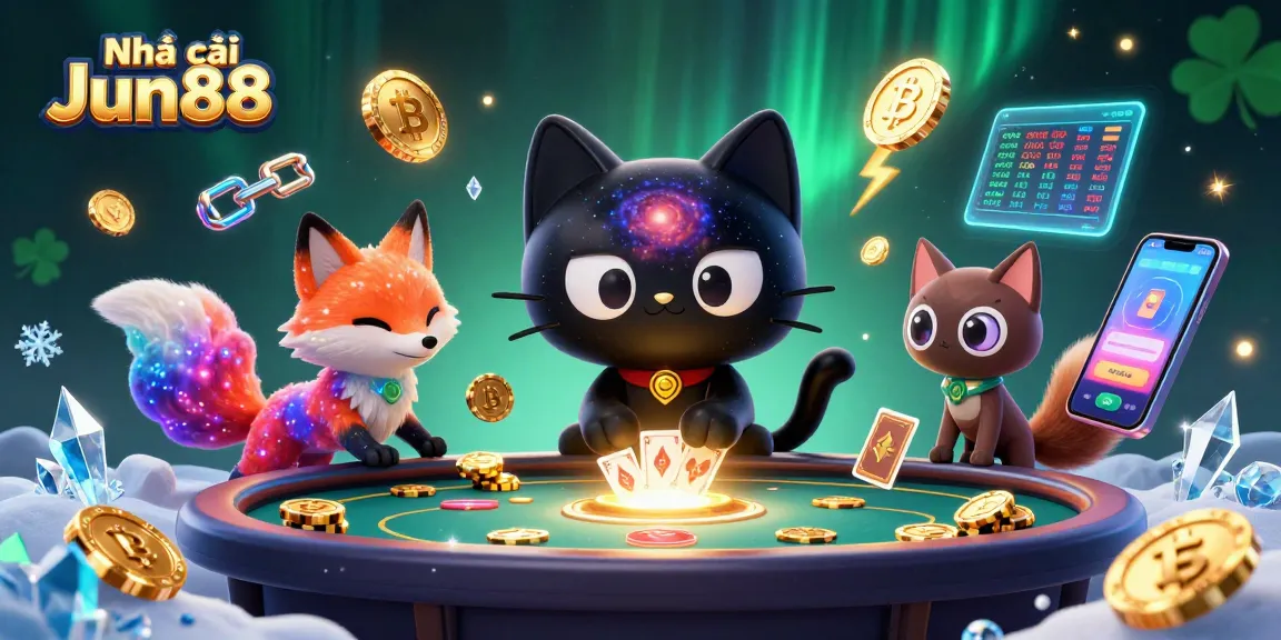 Engage in thrilling gameplay at Nhà cái Jun88 with vibrant characters and cosmic casino elements.