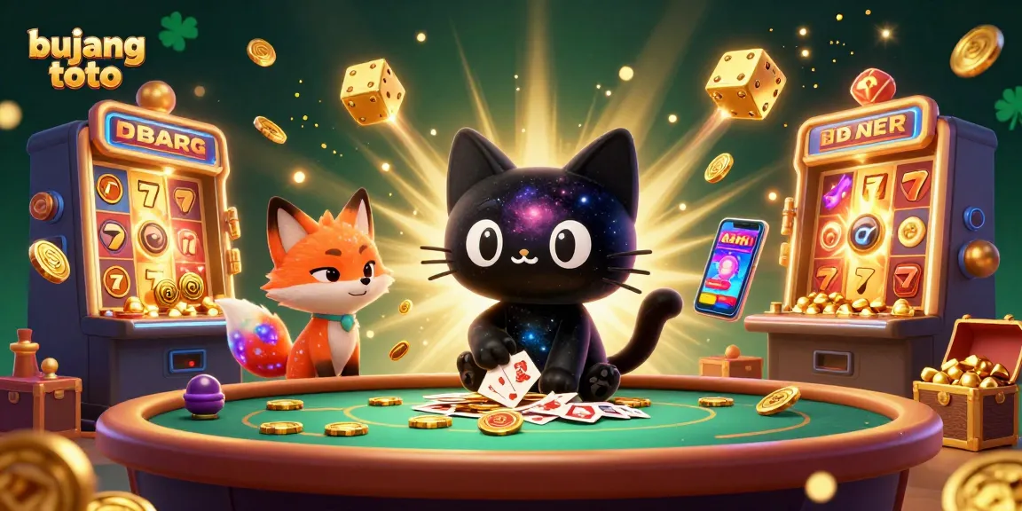 Permainan seru di bujang toto dengan kucing galaksi menarik chip emas dan kartu di meja kasino.