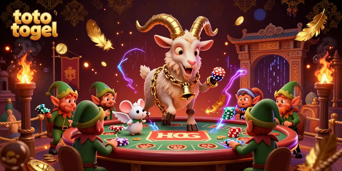 Experience thrilling toto togel action with festive characters in a hyper-detailed casino illustration.