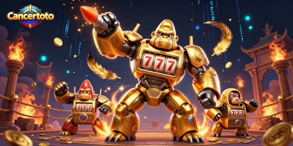 Gorilla emas bertema cancertoto mecha dengan slot mesin dan kemenangan pesat.