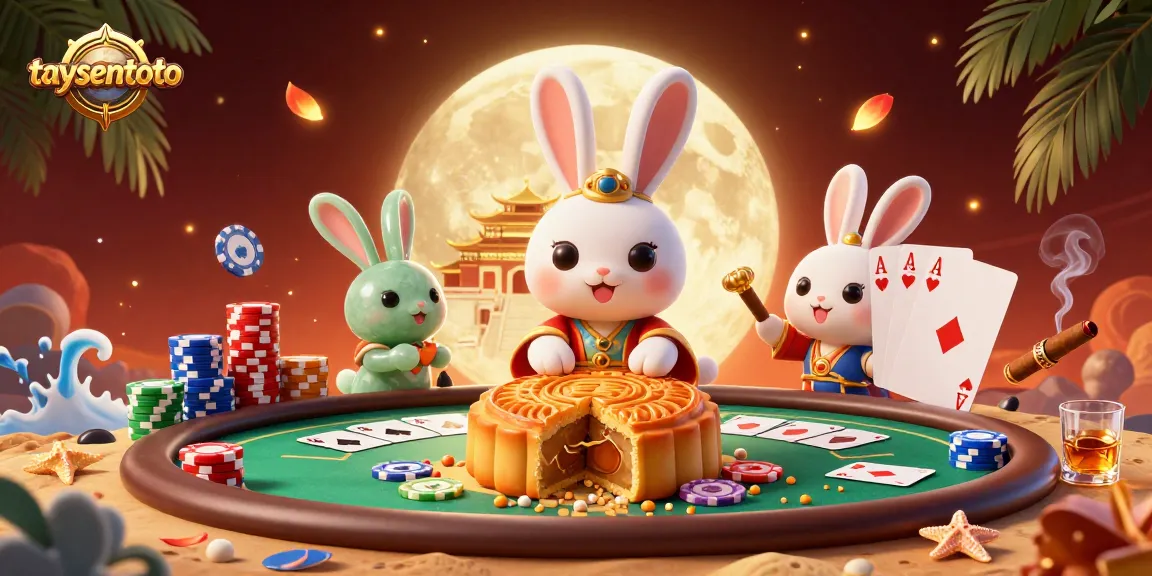 TAYSENTOTO menghadirkan ilustrasi menarik dengan karakter kelinci bulan dan elemen poker yang menggairahkan.