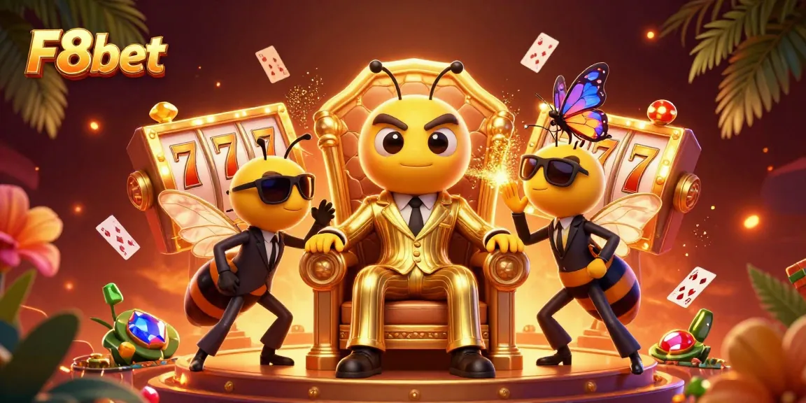 Experience thrilling games at F8bet with a vibrant 3D casino illustration showcasing lively characters and exciting elements.
