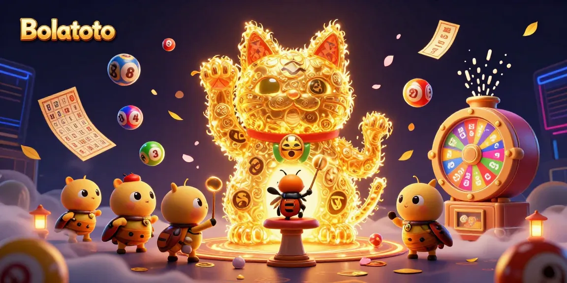 Engage with Bolatoto's vibrant casino experience with a lucky cat and animated lottery elements.