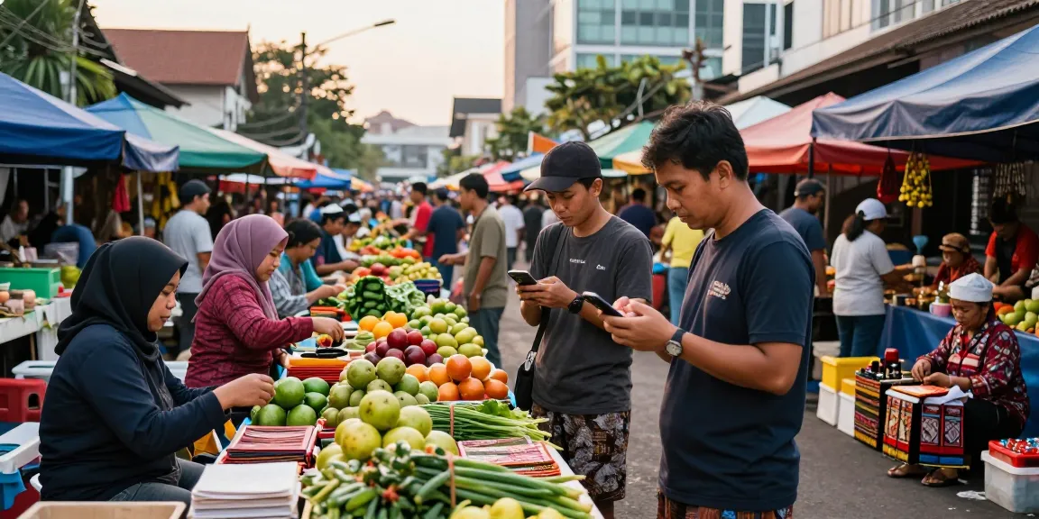Pengunjung melihat produk segar dan kerajinan lokal di pasar, Leci123 sebagai pengalaman belanja unik.