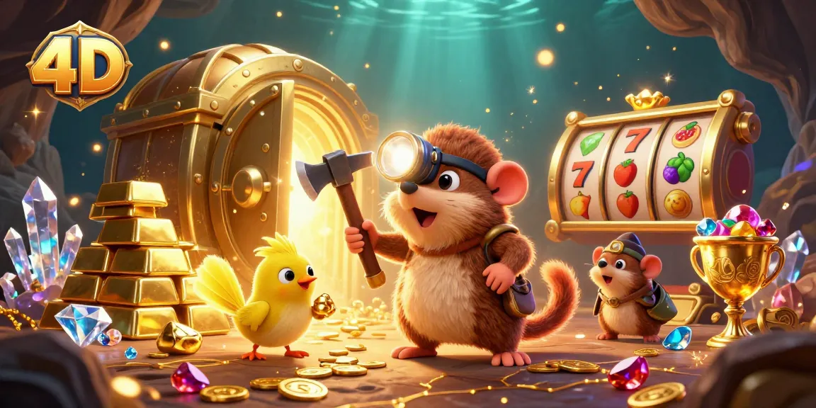 Engage in thrilling 4D slot adventures with treasure hunter characters amidst sparkling treasures and gaming elements.